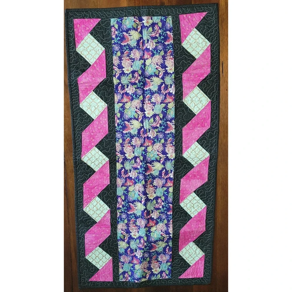 Handmade Quilt Multicolor Floral Cotton Patchwork 19.5 in x 39 in Farmhouse Boho